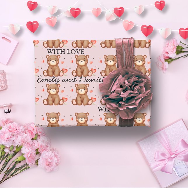 Anpassadet för vattenfärgsblad Alla hjärtans dag Presentpapper (Watercolor Bear Valentine's Day customizable Wrapping Paper)