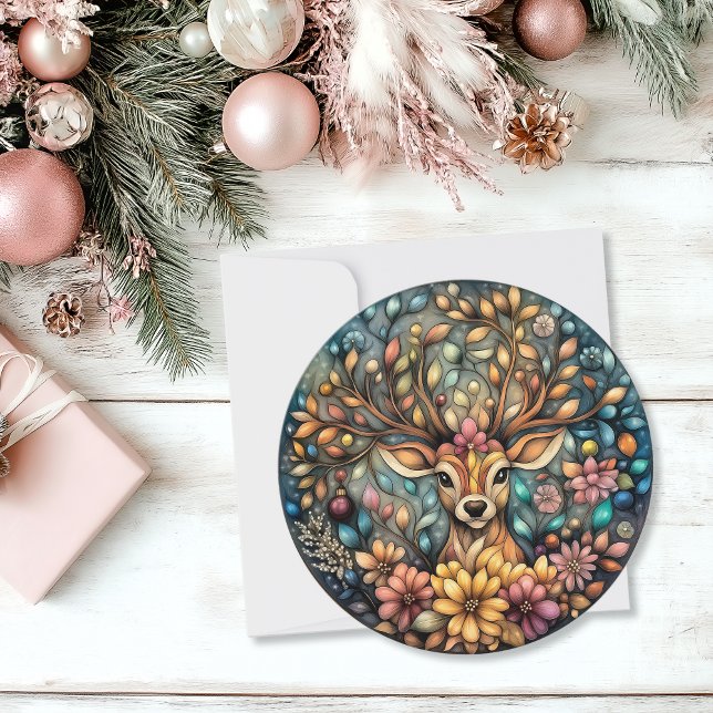 Anpassadet för vetmrenar julkort (Whimsical Reindeer Customizable Round Holiday Card)