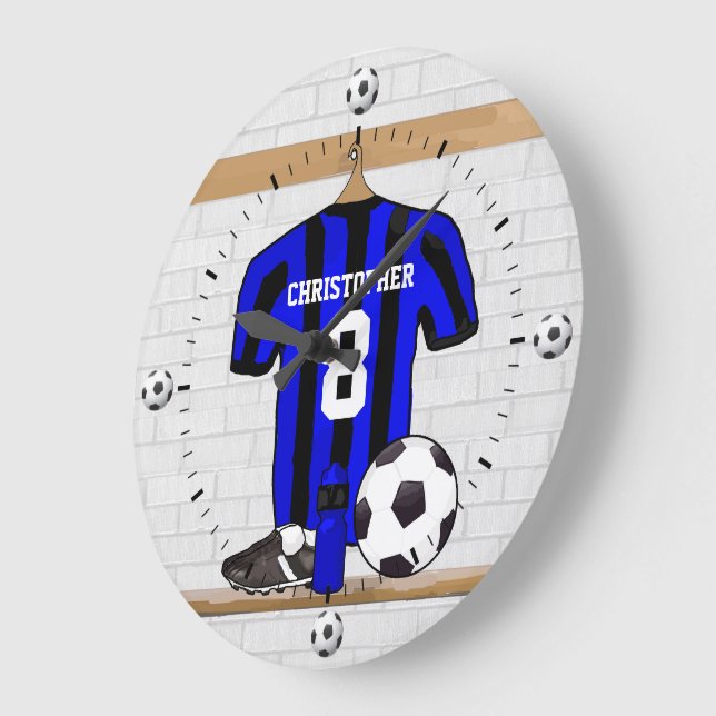 Anpassadet Fotboll (blått och svart) Stor Klocka (Vinkel)