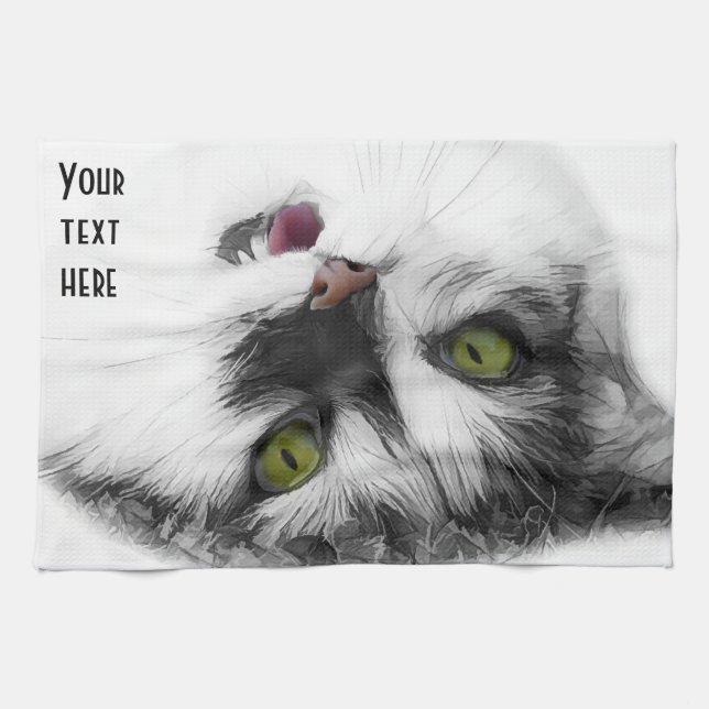 Anpassadet från lycklig-katten kökshandduk (Horisontell)