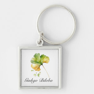 Anpassadet Ginkgo Biloba Fyrkantig Silverfärgad Nyckelring