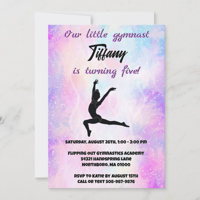 Anpassadet Girls Gymnastics Birthday Inbjudningar (Framsida)