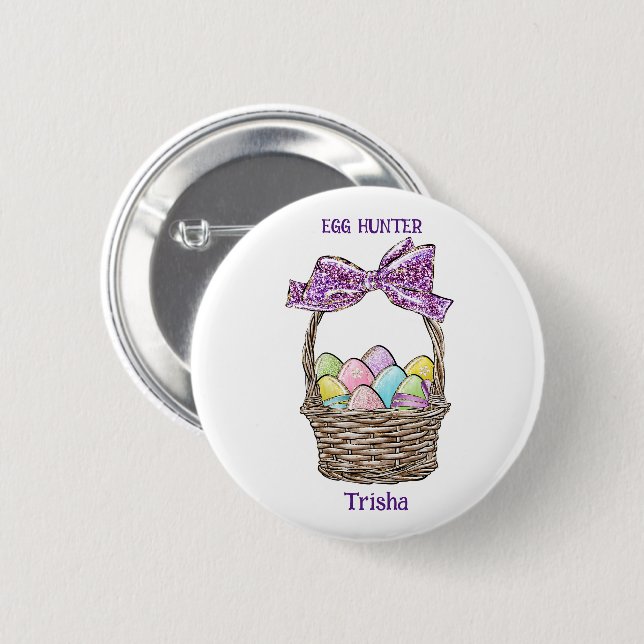 Anpassadet Glittery Påsk Basket Delight Knapp (Framsida & baksida)
