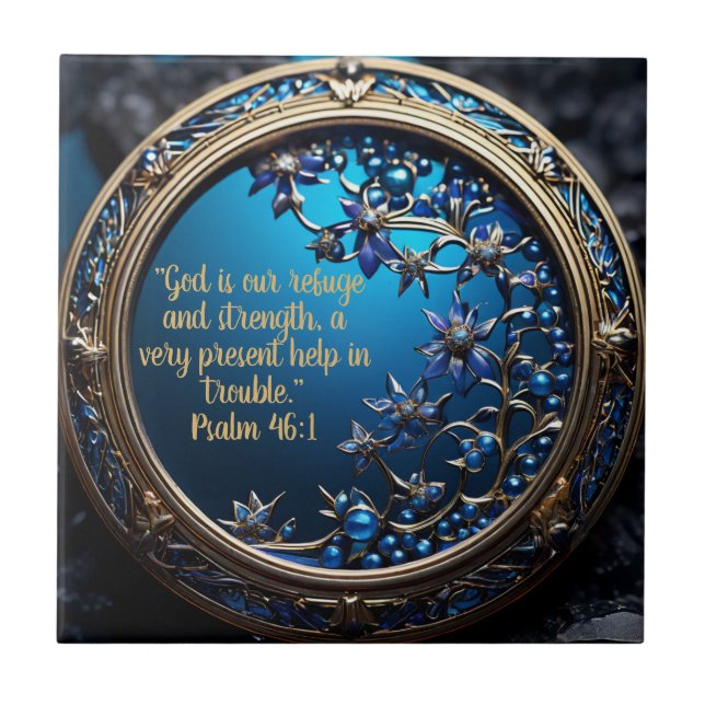 Anpassadet Glyssningsblått med Guld bible Verse Kakelplatta (Framsidan)