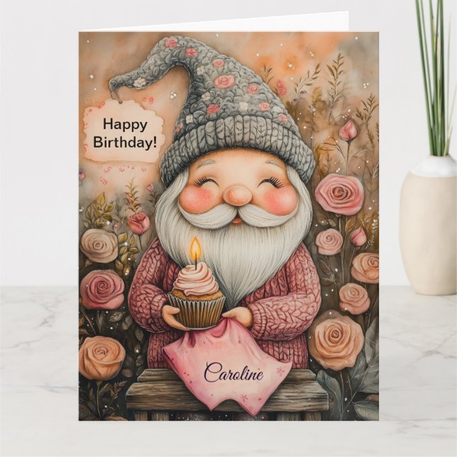 Anpassadet Gnome Birthday Design Kort (Framsida)