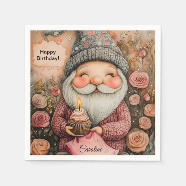 Anpassadet Gnome Birthday Design Pappersservett (Framsidan)