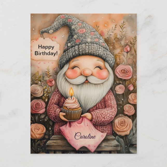 Anpassadet Gnome Birthday Design Vykort (Framsida)