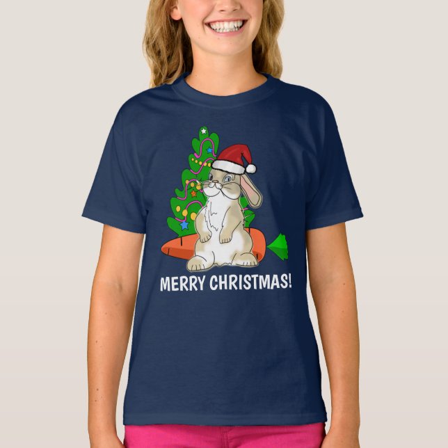 Anpassadet God jul i den funktionella Bunny Santa T Shirt (Framsida)