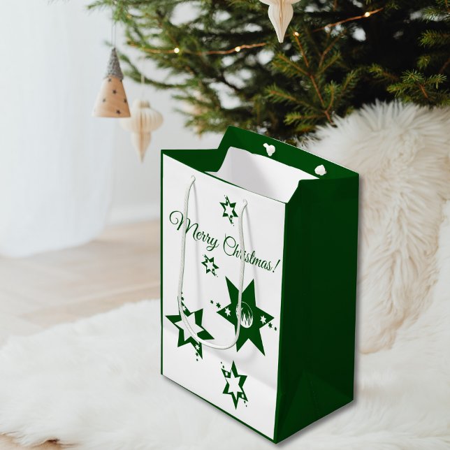 Anpassadet Gräsmatta  för julGrönt - stjärnor (Christmas Green Stars Lawn Service Customizable Medium Gift Bag)