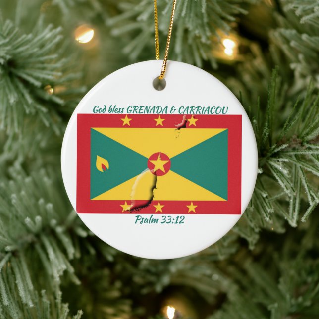 ANPASSADET GRENADA & CARRIACOU FLAGGA KARTA JULGRANSPRYDNAD KERAMIK (Träd)