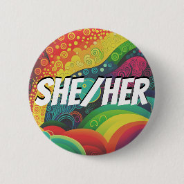 Anpassadet Hon/henne, han/han, Rainbow Pronouns Knapp