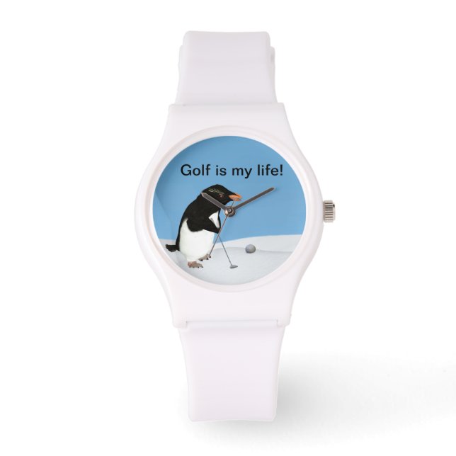 Anpassadet Humous Penguin Spela Golf Armbandsur (Framsida)
