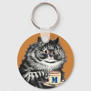 Anpassadet Initial, Coffee Älskare Cat, Louis Wain Nyckelring