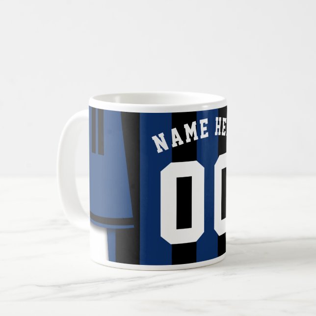 Anpassadet Jersey Mugg, Black Blue Rand Kaffemugg (Framsida vänster)