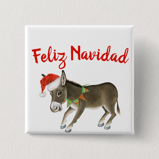Anpassadet jul Burro Feliz Navidad Knapp (Framsida)