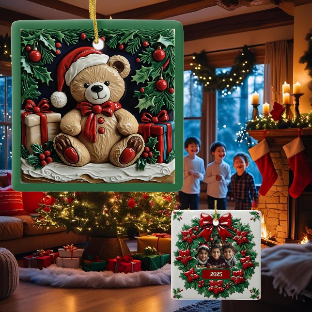 Anpassadet Julbjörn och Presenter Julgransprydnad Keramik (Skapare uppladdad)