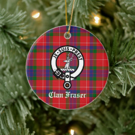 Anpassadet klan Fraser Vapensköld Badge & Tartan Julgransprydnad Keramik