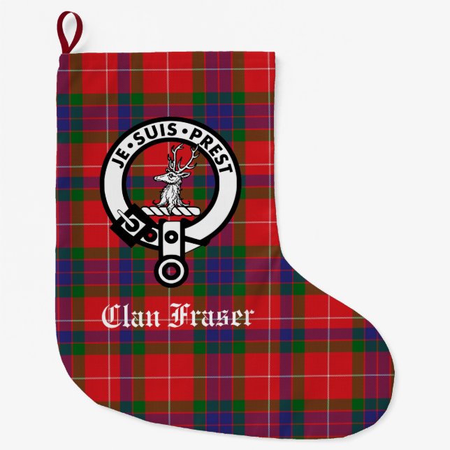 Anpassadet klan Fraser Vapensköld Badge & Tartan Stor Julstrumpa (Framsidan)
