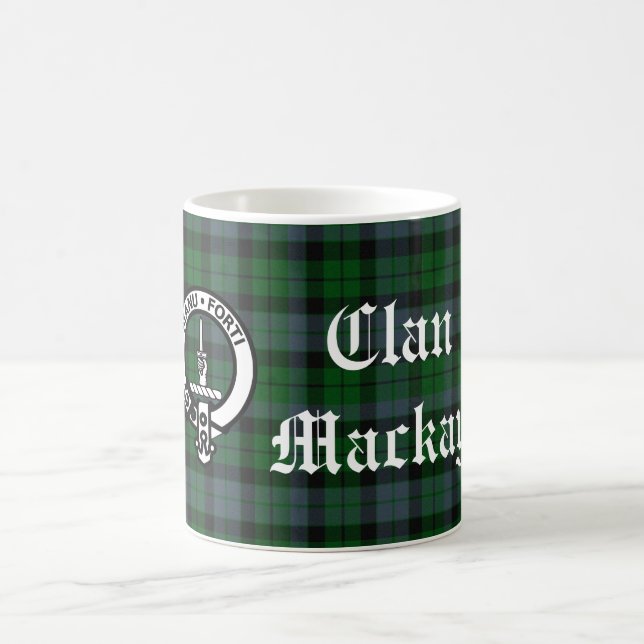 Anpassadet klan Mackay Vapensköld Badge & Tartan Kaffemugg (Center)