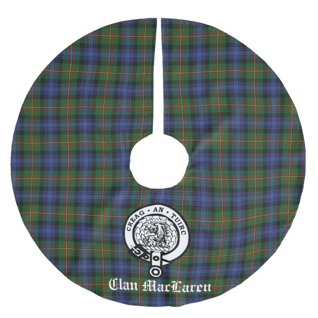 Anpassadet klan MacLaren Vapensköld Badge & Tartan Julgransmatta Borstad Polyester (Framsidan)