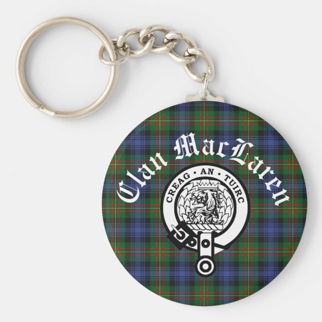 Anpassadet klan MacLaren Vapensköld Badge & Tartan Nyckelring (Framsidan)