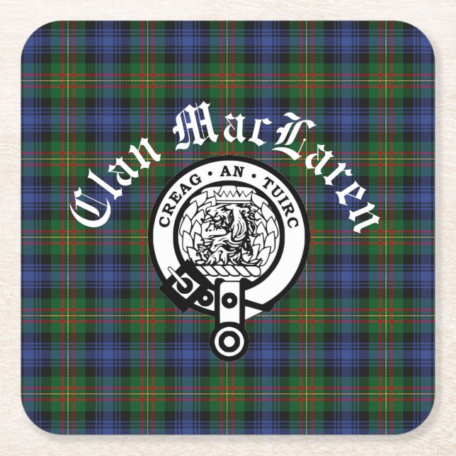 Anpassadet klan MacLaren Vapensköld Badge & Tartan Underlägg Papper Kvadrat (Framsidan)