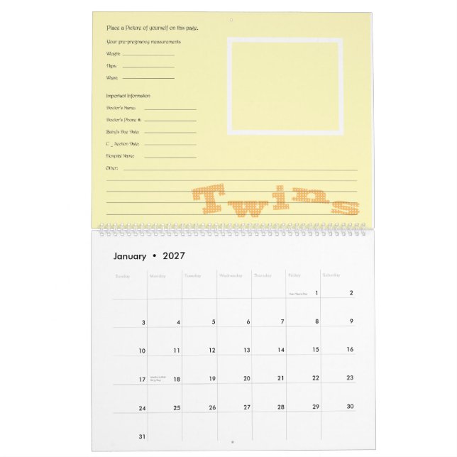 Anpassadet kopplar samman gravidkalendern kalender (Jan 2027)
