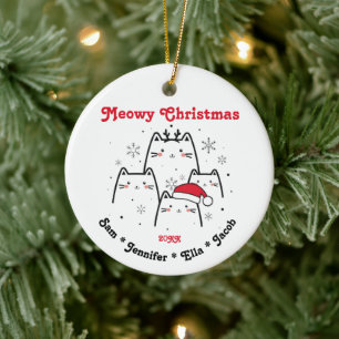 Anpassadet Meowy jul Cat Family Julgransprydnad Keramik