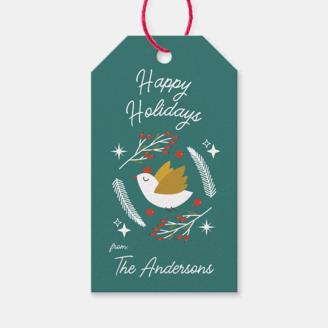 Anpassadet Modern jul Helgdag Dove Berries Presentetikett (Framsidan)