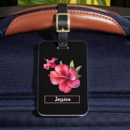 Anpassadet Modern Rosa Hibiscus Flowers Bagagebricka