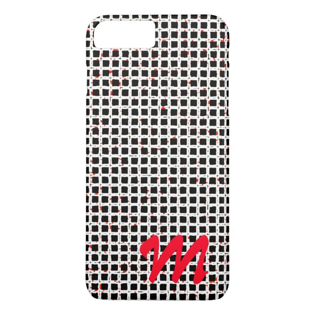 Anpassadet Monogram Black White Red Mönster Case-Mate iPhone Skal (Baksida)