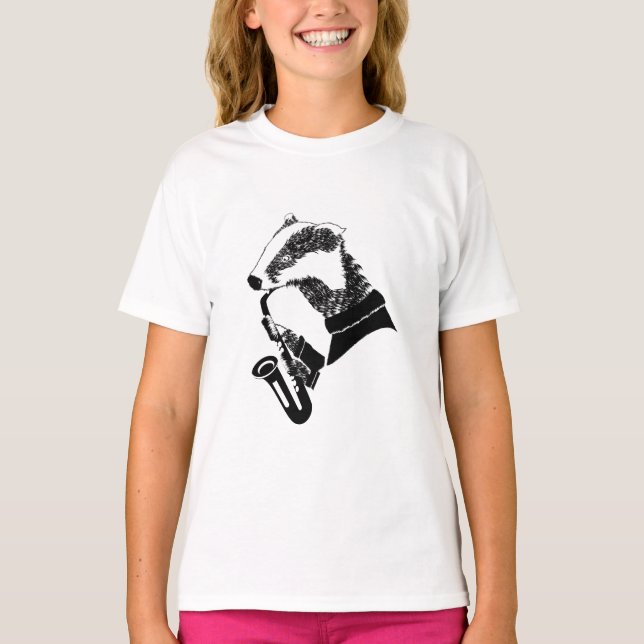 Anpassadet Musician Badger Saxophone T-shirt (Framsida)
