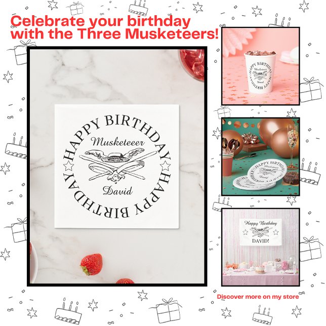 Anpassadet Musketeer Hero Grattis på födelsedagen  Pappersservett (Skapare uppladdad)