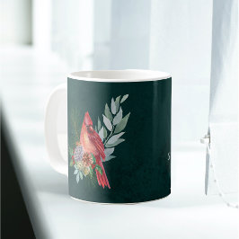 Anpassadet Namn i Julrött kardinal Greenery Kaffemugg