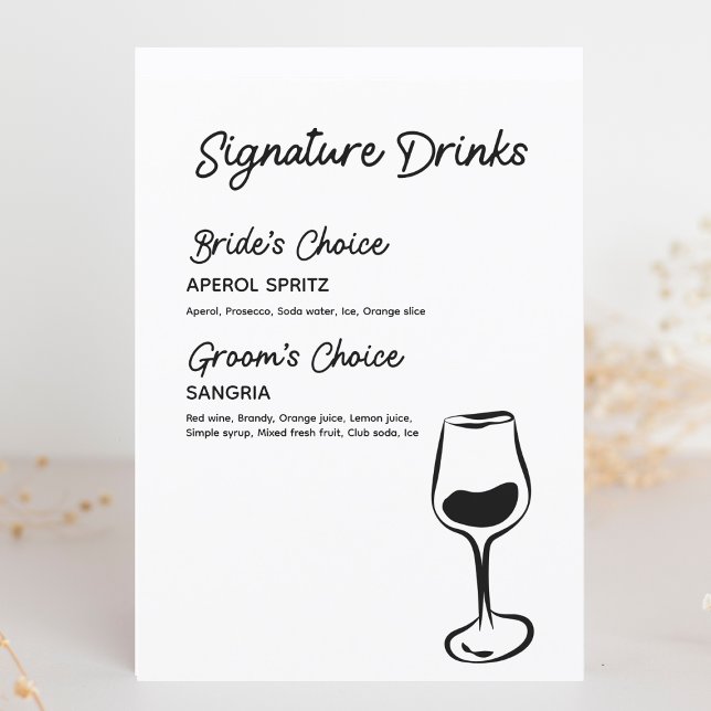 Anpassadet Namnteckning menyn Svart och vitt (Elevate your bar with this trendy signature drinks sign, perfect for weddings and special events.)