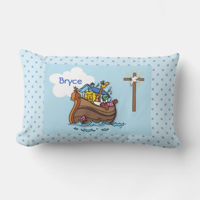 Anpassadet Noahs Ark Baby-baptism, Boy Blue Lumbarkudde (Framsida)