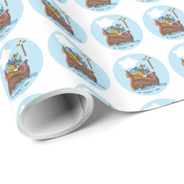 Anpassadet Noahs Ark Baby-baptism, Boy Blue Presentpapper (Rullad Hörn)