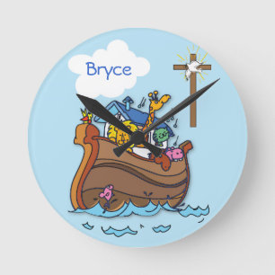 Anpassadet Noahs Ark Baby-baptism, Boy Blue Rund Klocka