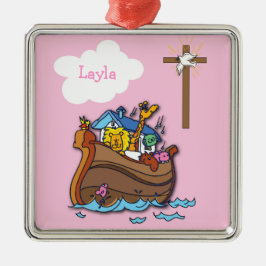 Anpassadet Noahs Ark-baptism, Rosa för flickor Julgransprydnad Metall