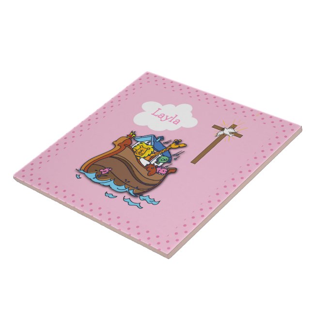 Anpassadet Noahs Ark-baptism, Rosa för flickor Kakelplatta (Sidan)