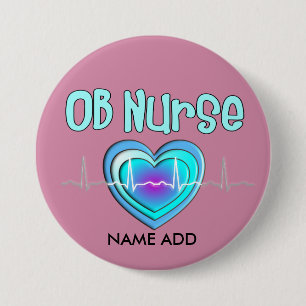 Anpassadet OB Nurse Namn Buttons Knapp