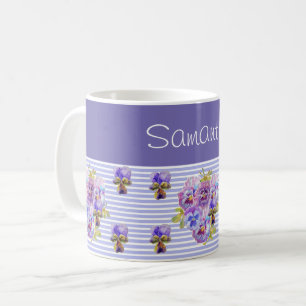 Anpassadet Pansy Flower Lila Rand blommigt Kaffemugg