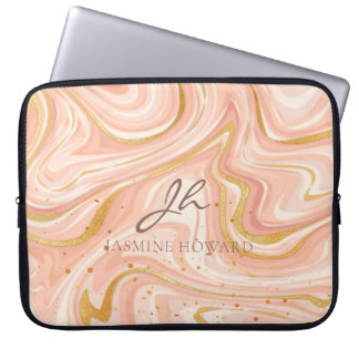 Anpassadet Peach Cake Marble Guld Glitter Laptop Fodral