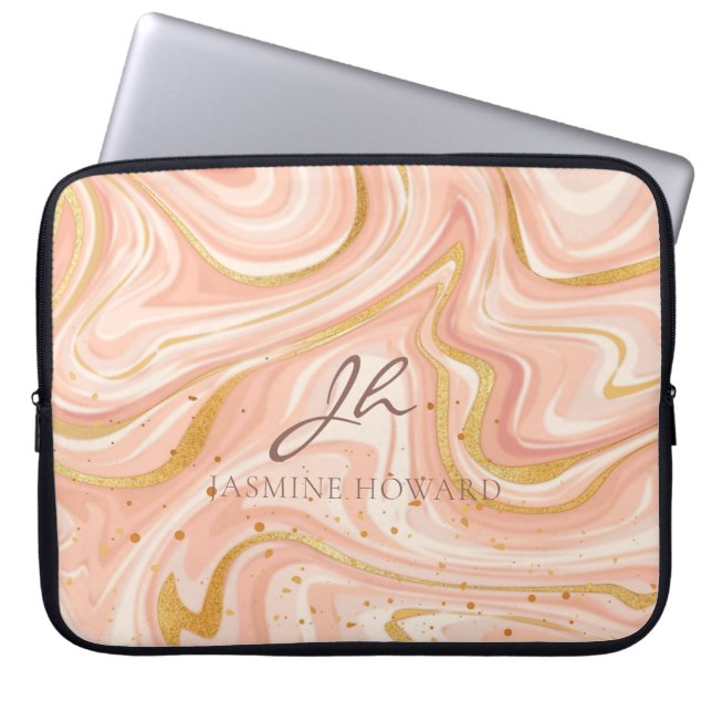 Anpassadet Peach Cake Marble Guld Glitter Laptop Fodral (Framsidan)