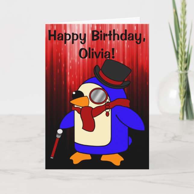 Anpassadet Penguin Black och Red på födelsedagen Kort (Framsida)