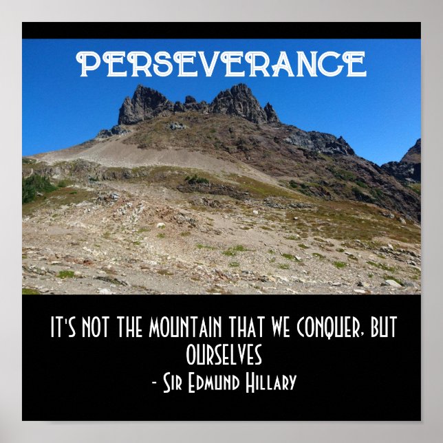 Anpassadet Perseverance Strength Mountains Poster (Framsidan)