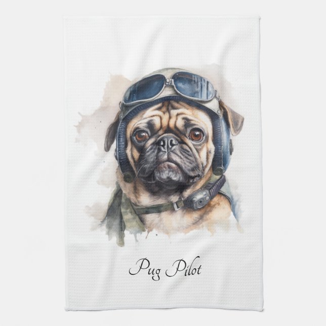 Anpassadet Pet Pilot Pug Kökshandduk (Vertikal)
