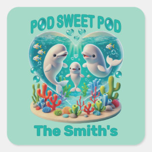 anpassadet "Pod Sweet Pod" Whale Family Fyrkantigt Klistermärke