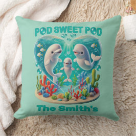 anpassadet "Pod Sweet Pod" Whale Family Kudde
