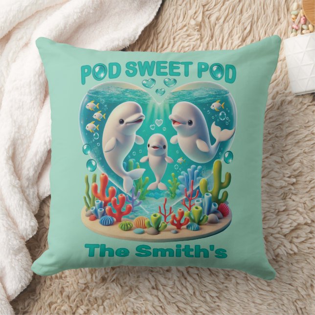 anpassadet "Pod Sweet Pod" Whale Family Kudde (Filt)